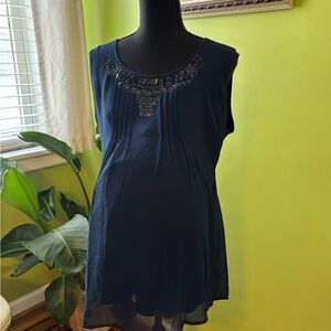 Navy Sleeveless Embellished Women's Maternity Top